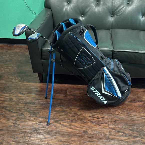 Strata Black and Blue Golf Bag with two clubs - Picture 6 of 6